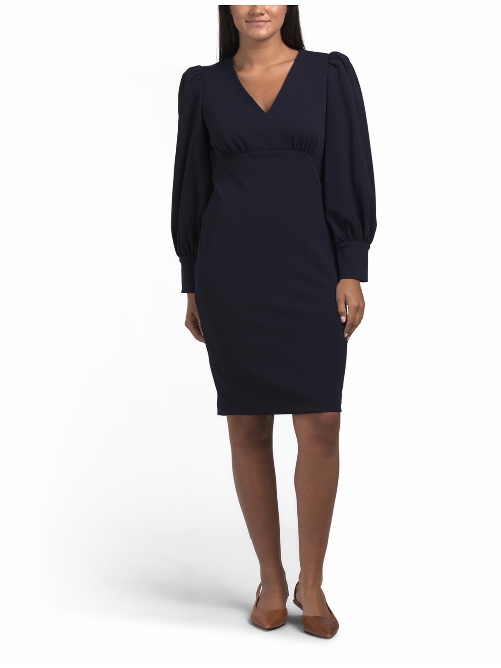 Calvin Klein Deep Navy V-Neck Long Sleeve Sheath Dress
